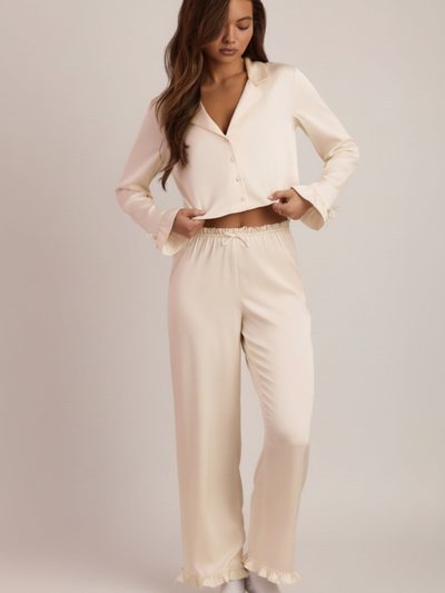 Ohpolly Ruffle-Trim Mid-Rise Pyjama Trousers in Ivory