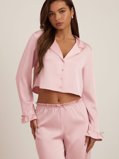 Oh Polly Ruffle-Trim Cropped Pyjama Top in Baby Pink