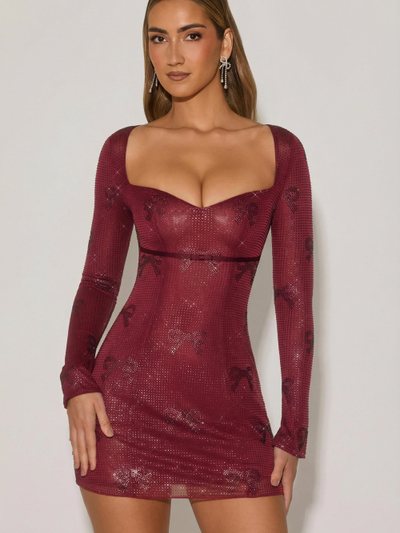 Ohpolly Embellished Sweetheart A-Line Mini Dress in Wine Red