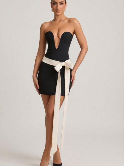 Ohpolly Strapless Bow-Detail A-Line Mini Dress in Black