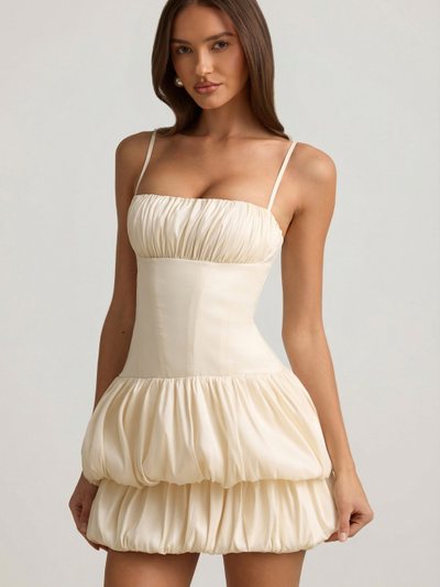 Ohpolly Satin Bubble Hem Corset Mini Dress in Ivory