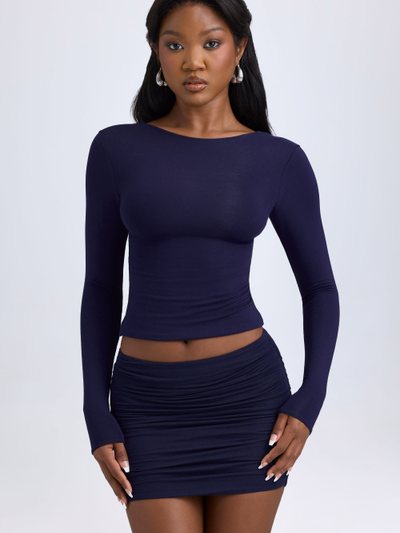 Ohpolly Modal Ruched Mid-Rise Mini Skirt in True Navy