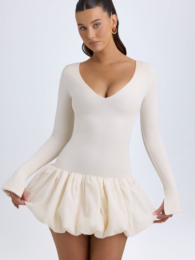 Ohpolly Modal Drop-Waist Bubble Hem Mini Dress in Ivory