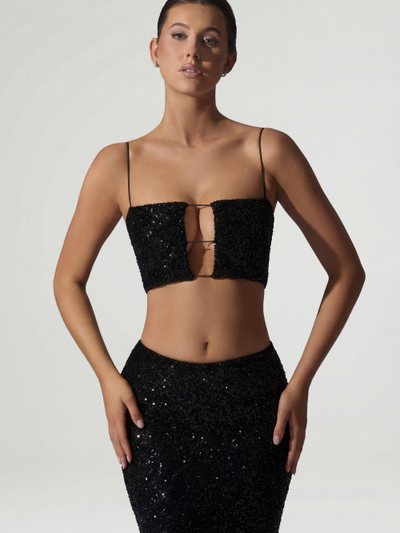 Ohpolly Embellished Cut-Out Crop Top in Black