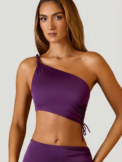 Ohpolly Ruched Asymmetric Crop Top in Plum