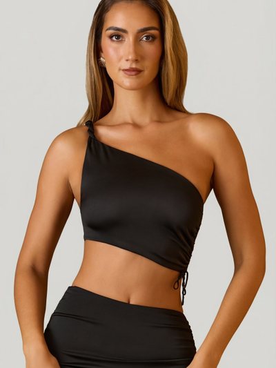 Ohpolly Ruched Asymmetric Crop Top in Black