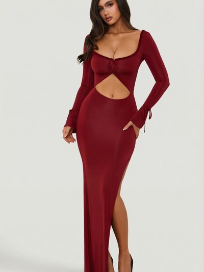 Ohpolly Ruffle-Trim Cut-Out Maxi Dress in Berry Red