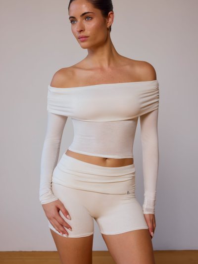 Ohpolly Sheer Off-Shoulder Long-Sleeve Top in Soft White