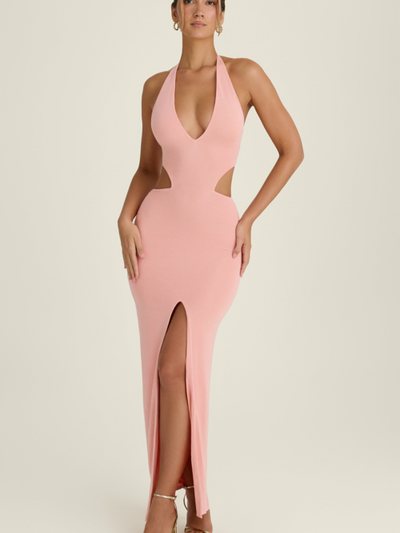 Ohpolly Cut-Out Halterneck Maxi Dress in Apricot Pink