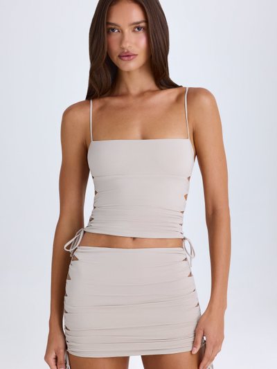 Ohpolly Ruched Cut-Out Mini Skirt in Taupe