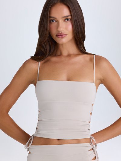 Oh Polly Ruched Cut-Out Top in Taupe