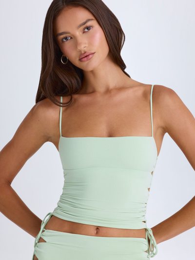 Oh Polly Ruched Cut-Out Top in Green