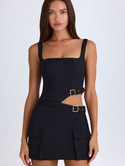 Oh Polly Belted Cut-Out Mini Dress in Black