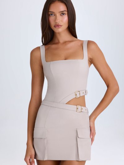 Ohpolly Belted Cut-Out Mini Dress in Taupe