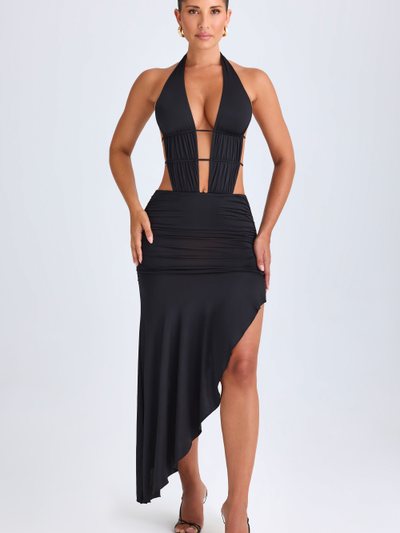 Ohpolly Asymmetric Cut-Out Halterneck Midaxi Dress in Black
