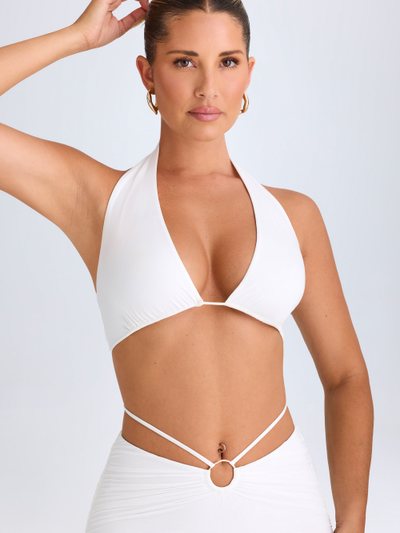 Ohpolly Plunge Hardware-Detail Halterneck Crop Top in White
