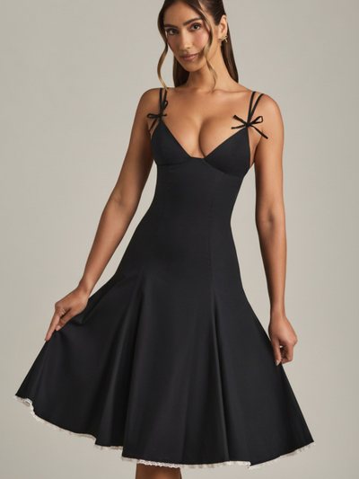 Ohpolly Bow-Detail A-Line Midi Dress in Black