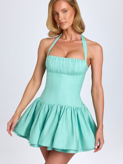 Ohpolly Ruched Halterneck Mini Dress in Sea Green