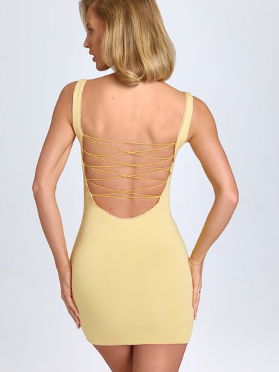 Ohpolly Modal Lace-Trim Bodycon Mini Dress in Pastel Yellow
