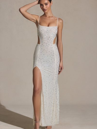 Ohpolly Embellished Cut-Out Fishtail Maxi Dress in White