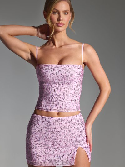 Ohpolly Embellished Mid-Rise Micro Mini Skirt in Peony Pink