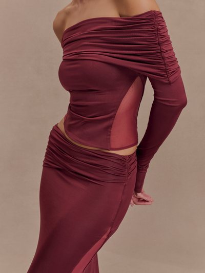 Meshki Judy Slinky And Mesh Off Shoulder Top - Wine