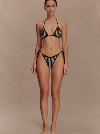 Meshki Corrie Crochet Tie Up Bikini Bottom - Black And Neutral Stripe