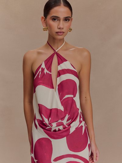 Meshki Katalina Chiffon Cowl Halter Top - Red Deco Fleur Print