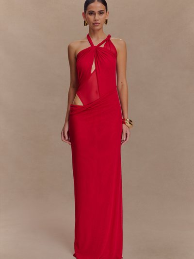 Meshki Edwina Knotted Mesh Maxi Dress - Red
