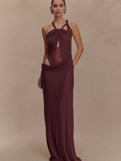 Meshki Edwina Knotted Mesh Maxi Dress - Mahogany