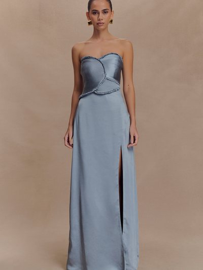 Meshki Larissa Satin Maxi Dress With Ruched Petals - Frosted Blue