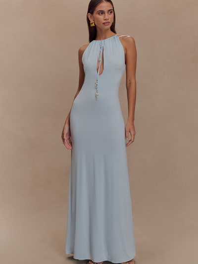 Meshki Beryl Slinky Maxi Dress With Pearls - Pale Blue