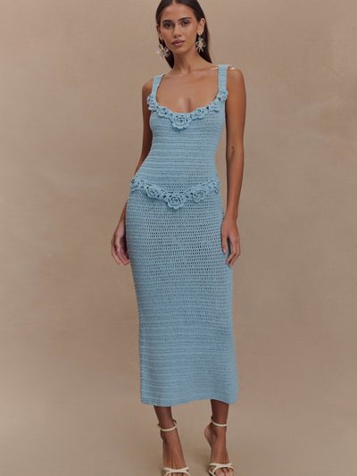 Meshki Teagan Floral Hand Crochet Midi Dress - Blue