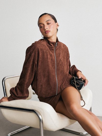 Showpo Mia Bomber Jacket - Suede Bomber Jacket in Chestnut