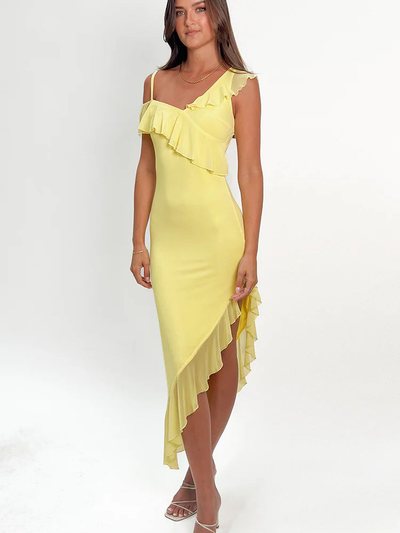 Beginning Boutique Everleene Yellow Ruffle Mesh Midi Dress