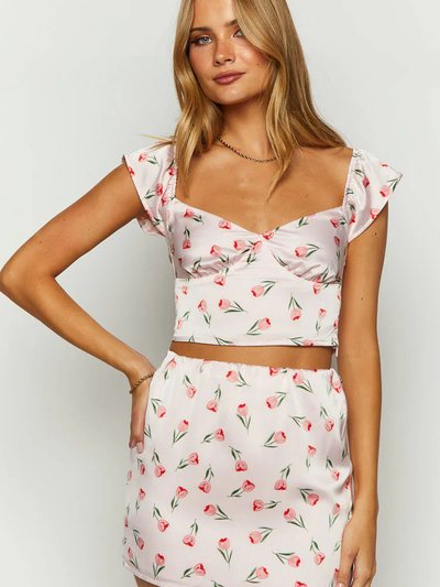 Beginningboutique Maeva Pink Satin Tulip Print Top