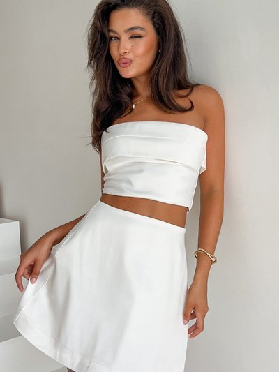 Beginning Boutique Ivory Allure White Strapless Satin Crop Top