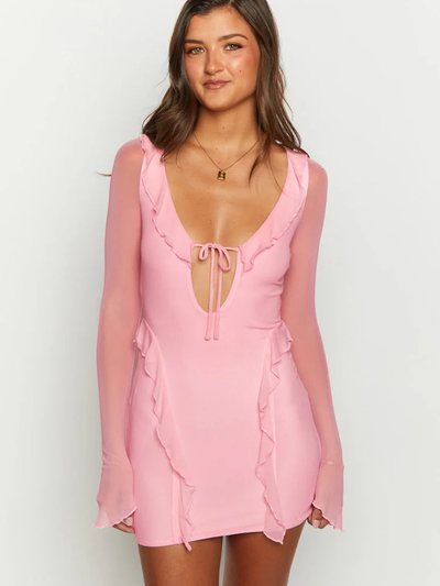 Beginningboutique Surround Sound Pink Mesh Long Sleeve Mini Dress