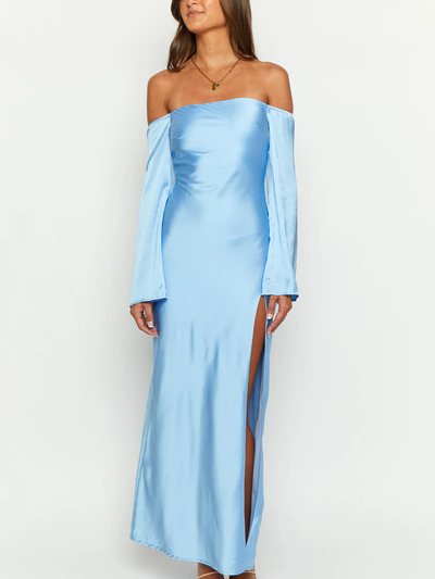 Beginningboutique Shae Blue Satin Long Sleeve Maxi Dress