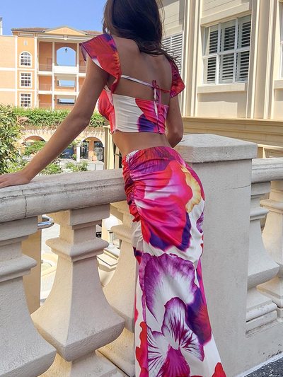 Beginningboutique Romantic Rose Pink Floral Print Maxi Skirt