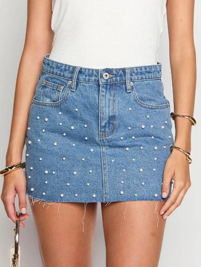 Beginningboutique Denim Dazzle Pearl Mid Wash Mini Skirt
