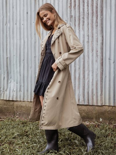 Petalandpup Grayson Embroidered Trim Trench Coat - Taupe