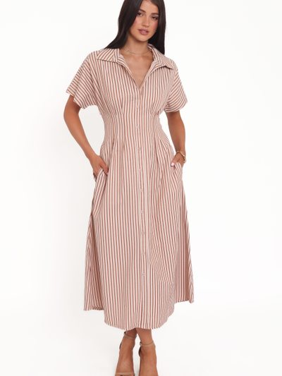 Petalandpup Eilis Short Sleeve Button Down Maxi Dress - Brown Stripe