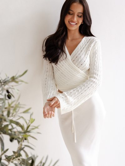 Petalandpup Kaelie Wrap Front Knit Top - White