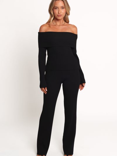Petalandpup Gindie Ribbed Knit Off The Shoulder Pant Set - Black