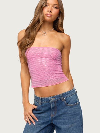 Edikted Olea Rhinestone Mesh Strapless Top