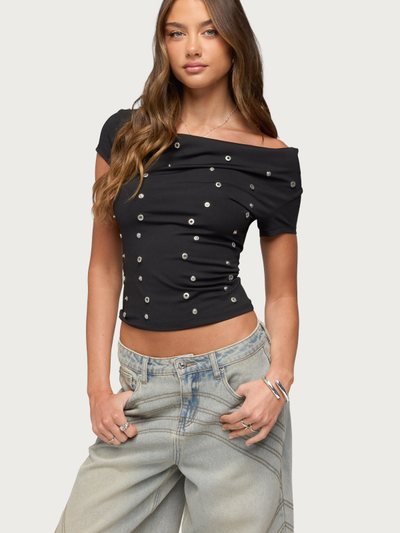 Edikted Bijou Metal Snap Cowl Neck Top