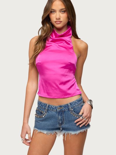 Edikted Satin Effect Backless Cowl Neck Top
