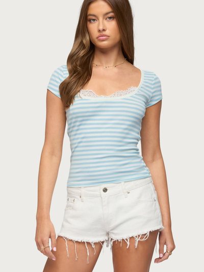 Edikted Layered Lacey Striped T Shirt
