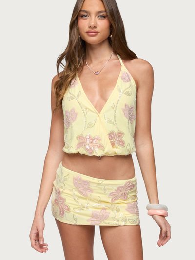 Edikted Mena Beaded Floral Backless Top